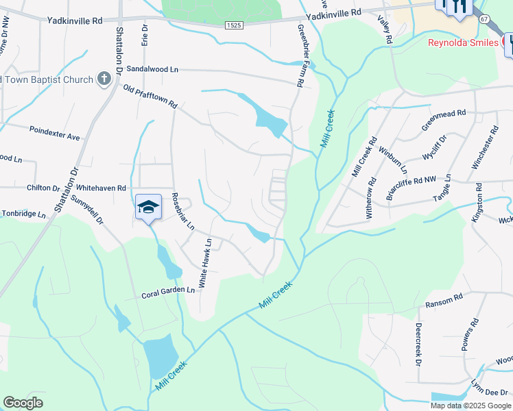 map of restaurants, bars, coffee shops, grocery stores, and more near 149 Windrush Road in Winston-Salem