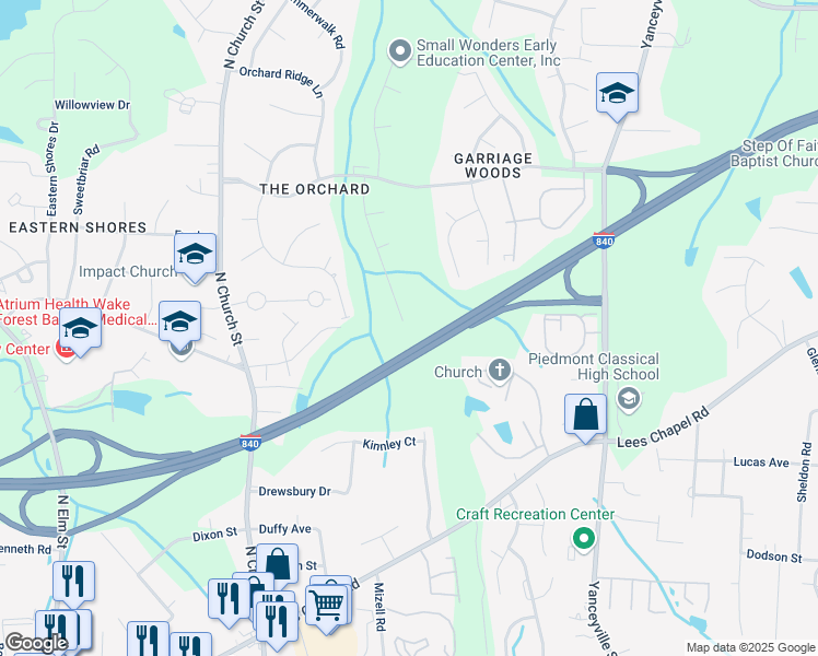 map of restaurants, bars, coffee shops, grocery stores, and more near 4802 Shady Pine Drive in Greensboro