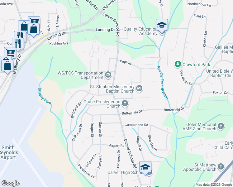 map of restaurants, bars, coffee shops, grocery stores, and more near in Winston-Salem