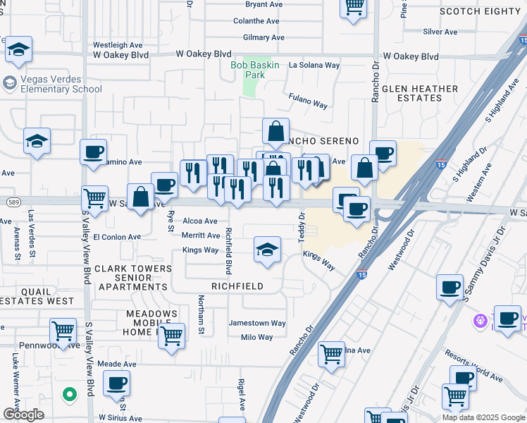 map of restaurants, bars, coffee shops, grocery stores, and more near 2825 Sahara Annex Street in Las Vegas