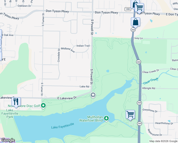 map of restaurants, bars, coffee shops, grocery stores, and more near 4566 South Powell Street in Springdale