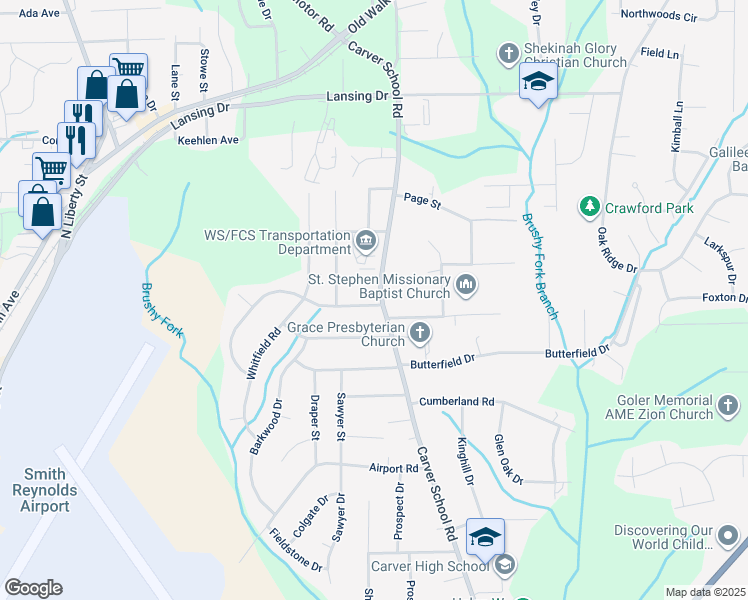 map of restaurants, bars, coffee shops, grocery stores, and more near in Winston-Salem