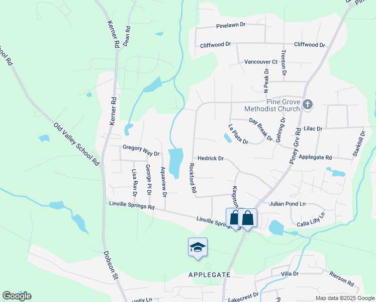 map of restaurants, bars, coffee shops, grocery stores, and more near 201 Rockford Road in Kernersville