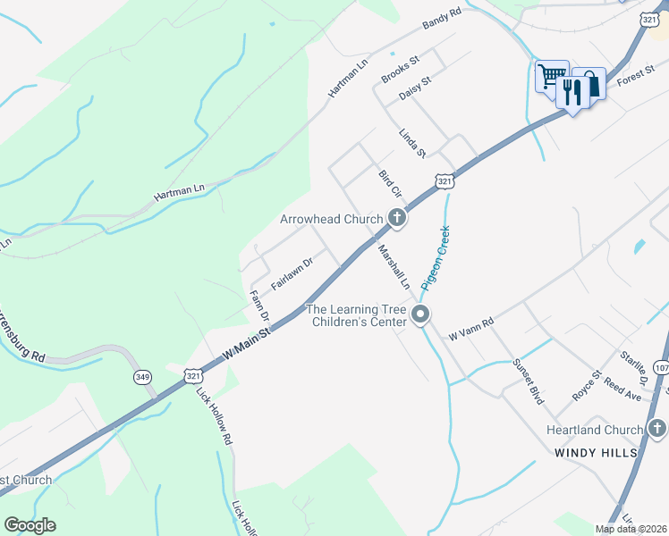 map of restaurants, bars, coffee shops, grocery stores, and more near 1900 West Main Street in Greeneville