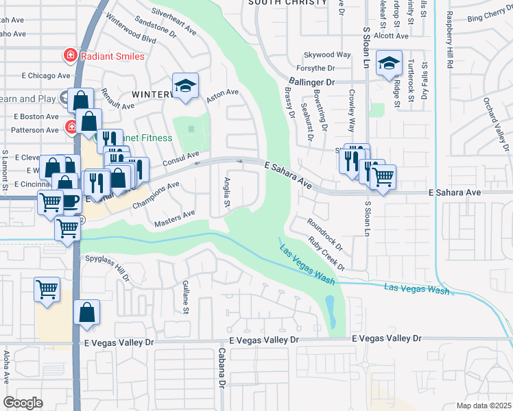 map of restaurants, bars, coffee shops, grocery stores, and more near 5501 Club House Drive in Las Vegas
