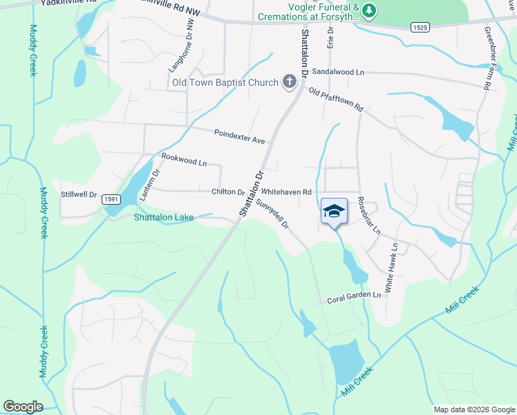map of restaurants, bars, coffee shops, grocery stores, and more near 4294 Sunnydell Drive in Winston-Salem