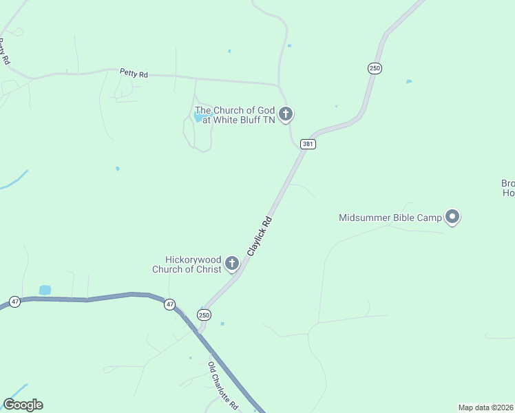 map of restaurants, bars, coffee shops, grocery stores, and more near 1075 Claylick Road in White Bluff