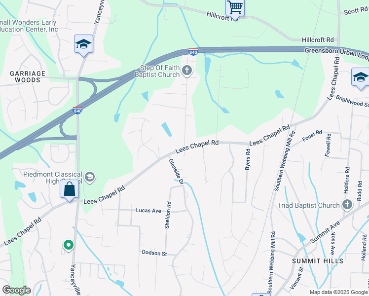map of restaurants, bars, coffee shops, grocery stores, and more near 4900 Watlington Road in Greensboro