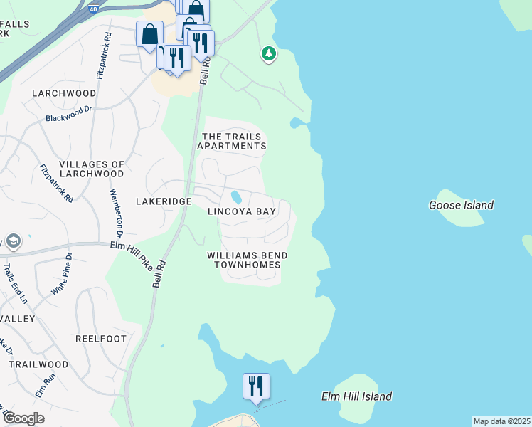 map of restaurants, bars, coffee shops, grocery stores, and more near 3000 Lincoya Bay Drive in Nashville