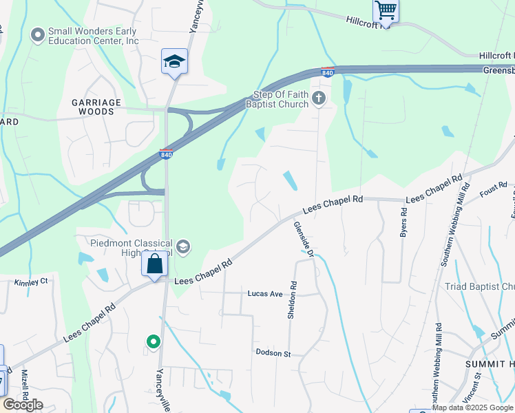 map of restaurants, bars, coffee shops, grocery stores, and more near 112 Valentine Court in Greensboro