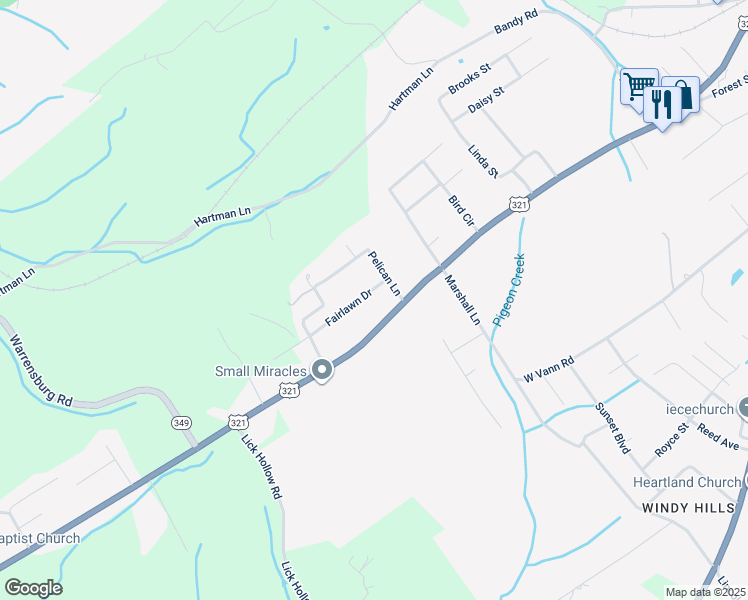 map of restaurants, bars, coffee shops, grocery stores, and more near 2005 Fairlawn Drive in Greeneville