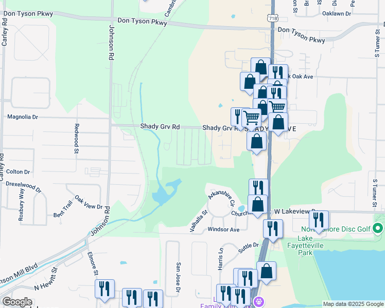map of restaurants, bars, coffee shops, grocery stores, and more near f10 F Street in Springdale