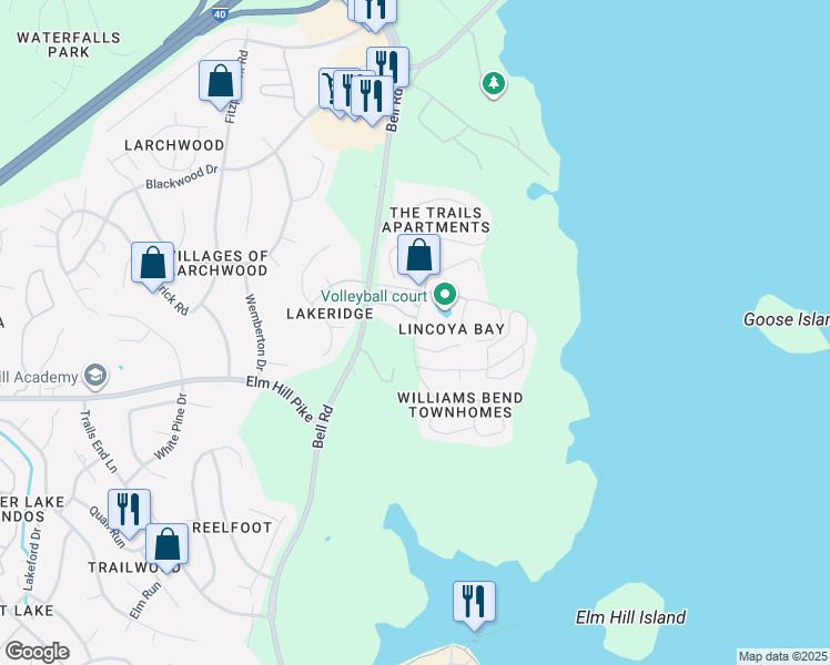 map of restaurants, bars, coffee shops, grocery stores, and more near 3545 Bell Road in Nashville