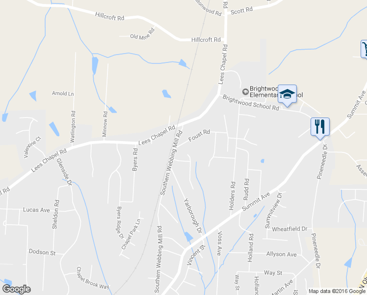 map of restaurants, bars, coffee shops, grocery stores, and more near 1706 Foust Road in Greensboro