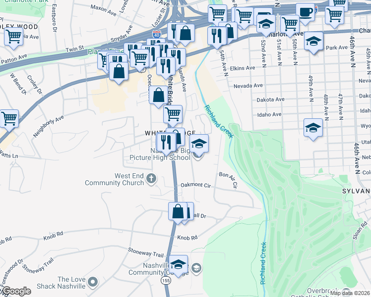map of restaurants, bars, coffee shops, grocery stores, and more near 174 Rural Avenue in Nashville