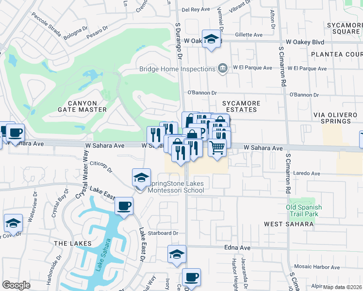 map of restaurants, bars, coffee shops, grocery stores, and more near 8607 West Sahara Avenue in Las Vegas