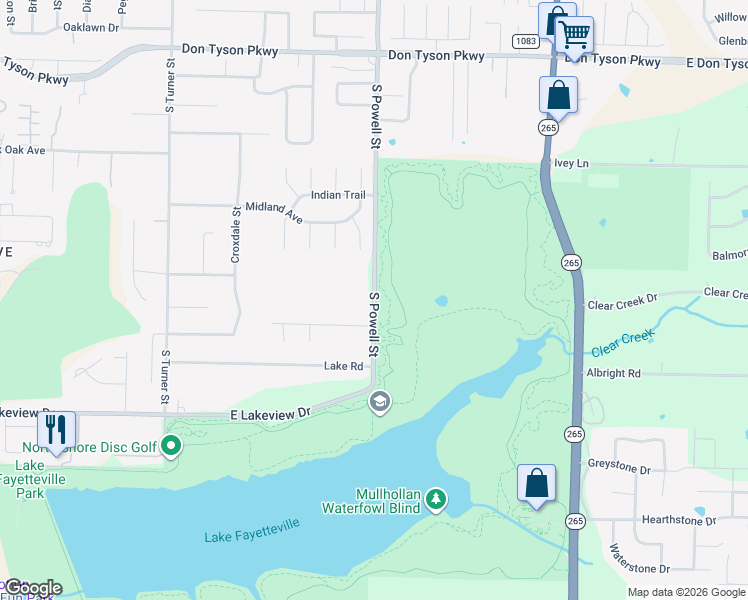 map of restaurants, bars, coffee shops, grocery stores, and more near 4566 South Powell Street in Springdale