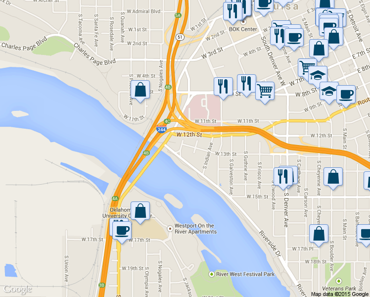 map of restaurants, bars, coffee shops, grocery stores, and more near 1303 South Lawton Avenue in Tulsa