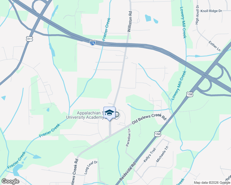 map of restaurants, bars, coffee shops, grocery stores, and more near 3190 Williston Road in Walkertown