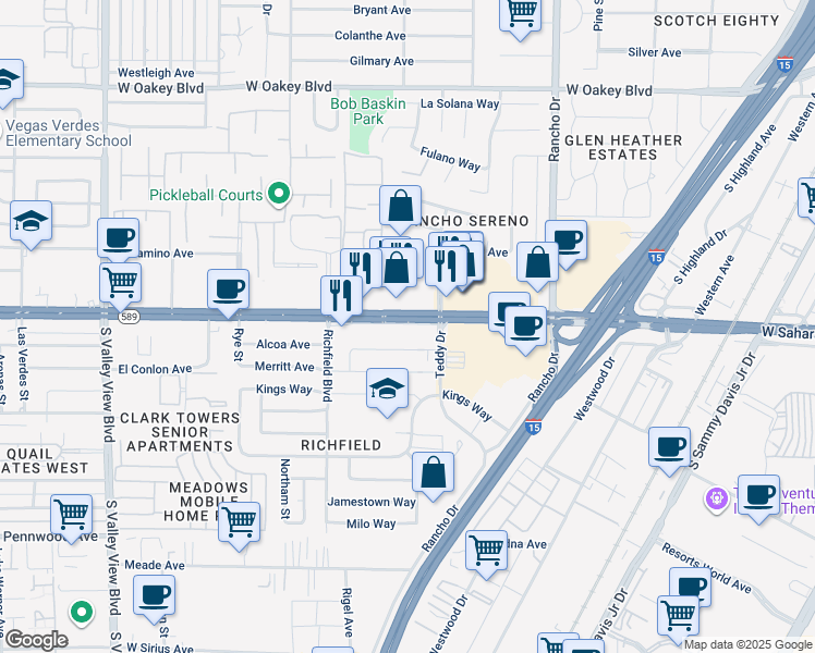 map of restaurants, bars, coffee shops, grocery stores, and more near 2721 Sahara Annex Street in Las Vegas
