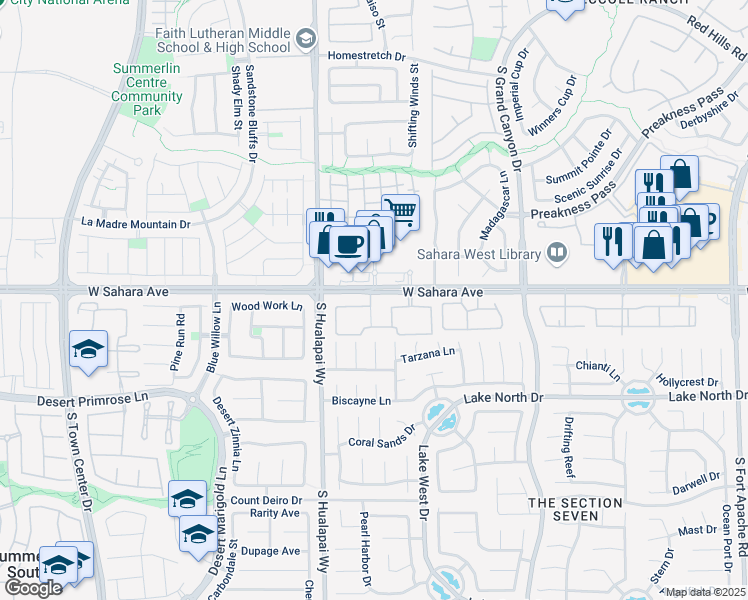 map of restaurants, bars, coffee shops, grocery stores, and more near 9999 West Sahara Avenue in Las Vegas