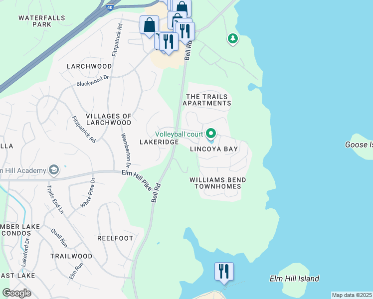 map of restaurants, bars, coffee shops, grocery stores, and more near 3545 Bell Road in Nashville