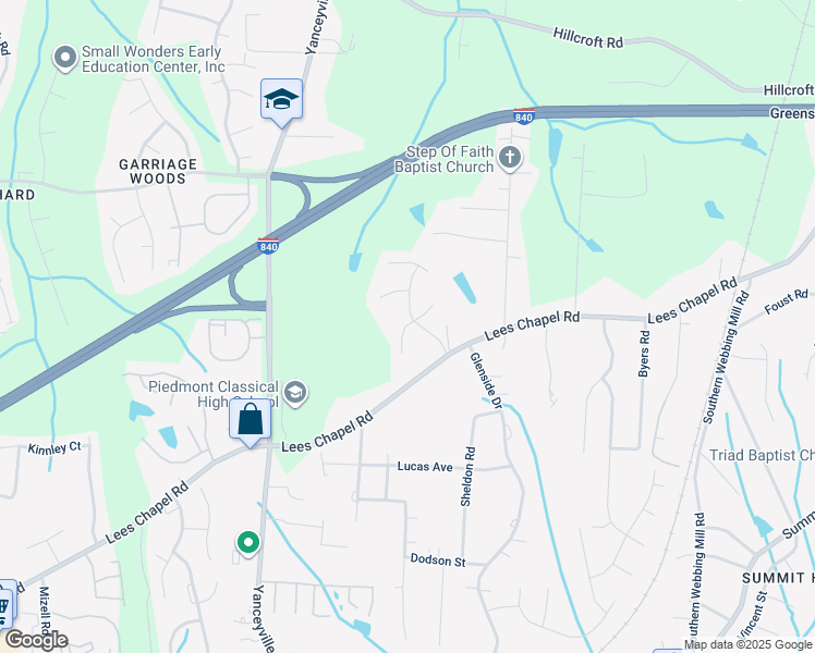 map of restaurants, bars, coffee shops, grocery stores, and more near 112 Valentine Court in Greensboro