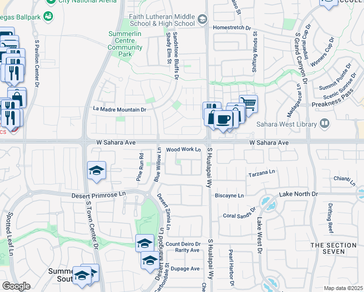 map of restaurants, bars, coffee shops, grocery stores, and more near 10260 Wood Work Lane in Las Vegas