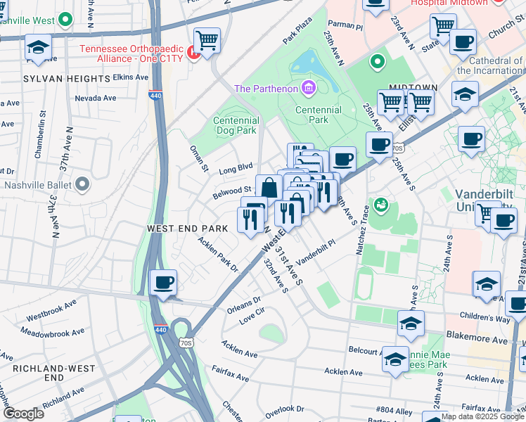 map of restaurants, bars, coffee shops, grocery stores, and more near 3014 Hedrick Street in Nashville