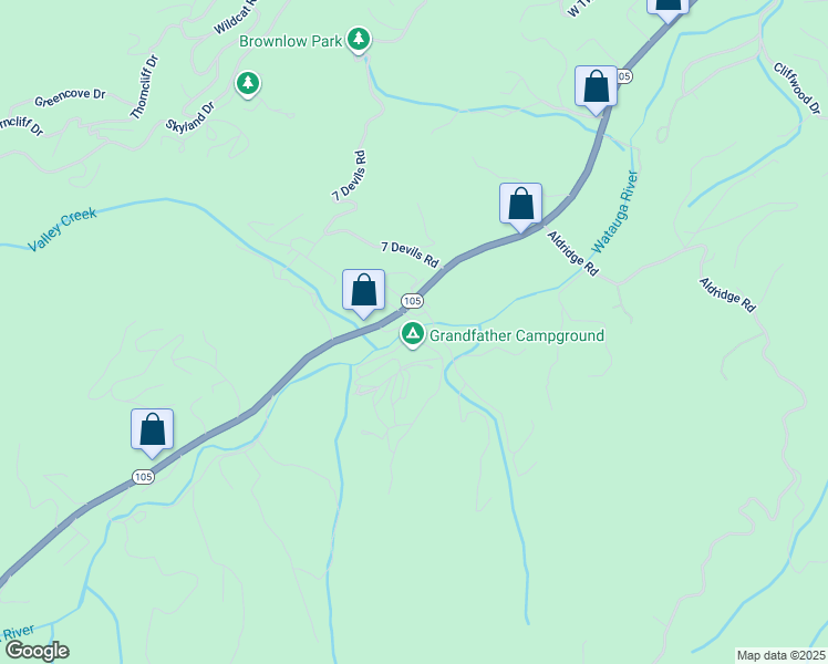 map of restaurants, bars, coffee shops, grocery stores, and more near 136 Riverside Drive in Banner Elk