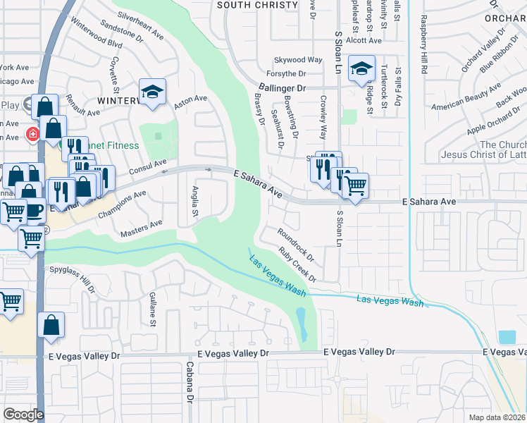 map of restaurants, bars, coffee shops, grocery stores, and more near 2542 Raywood Street in Las Vegas