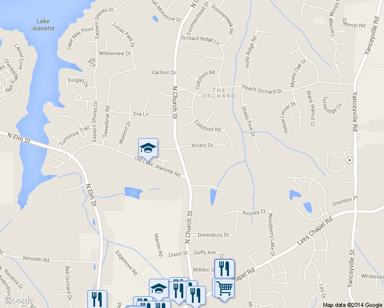 map of restaurants, bars, coffee shops, grocery stores, and more near 1301 Nealtown Road in Greensboro