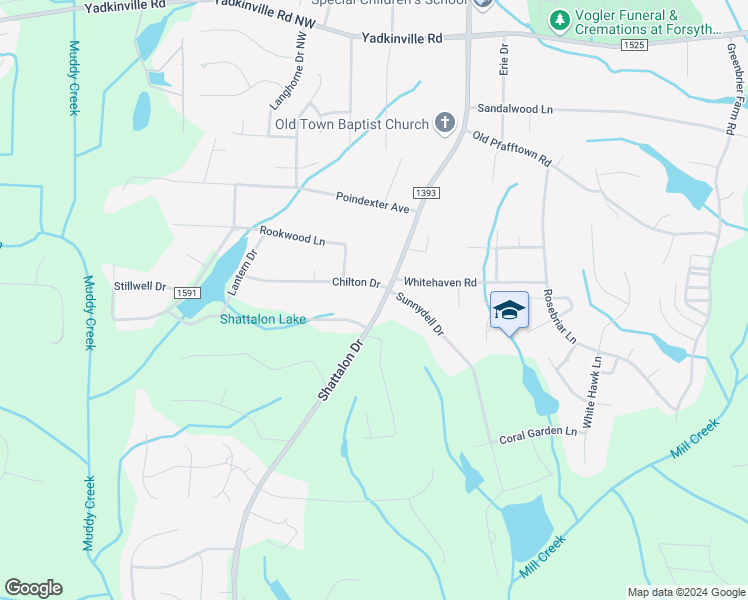 map of restaurants, bars, coffee shops, grocery stores, and more near 4294 Shattalon Drive in Winston-Salem
