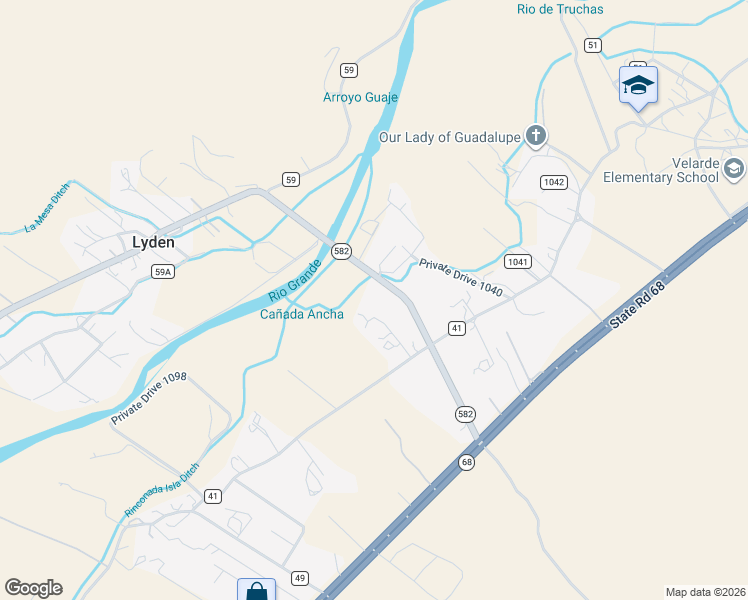 map of restaurants, bars, coffee shops, grocery stores, and more near 886 County Road 57 in Velarde