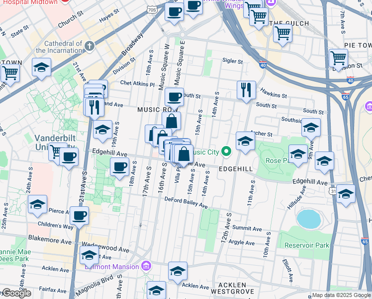 map of restaurants, bars, coffee shops, grocery stores, and more near 1409A Tremont Avenue in Nashville