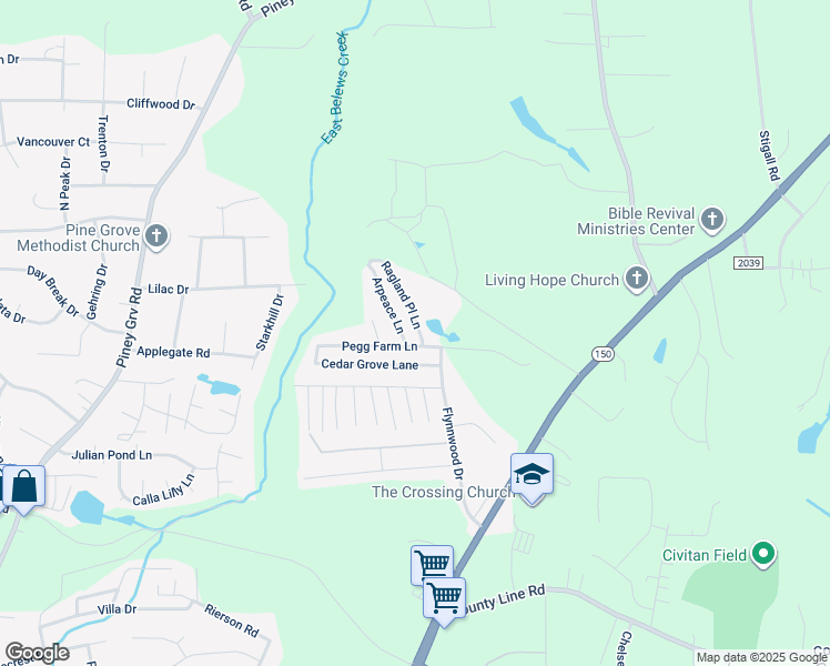 map of restaurants, bars, coffee shops, grocery stores, and more near 105 Cedar Grove Lane in Kernersville