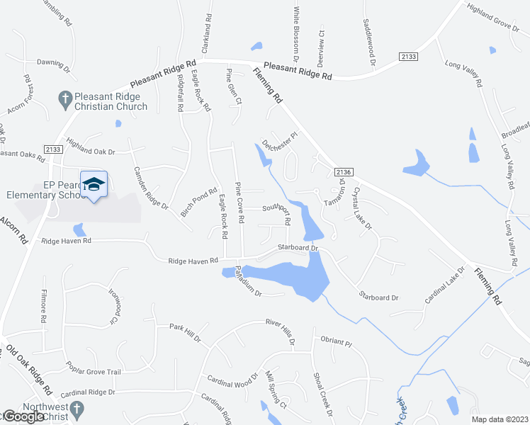 map of restaurants, bars, coffee shops, grocery stores, and more near 4513 Southport Road in Greensboro