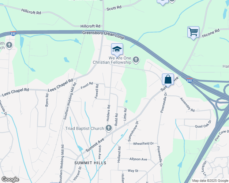 map of restaurants, bars, coffee shops, grocery stores, and more near 4800 Holders Road in Greensboro
