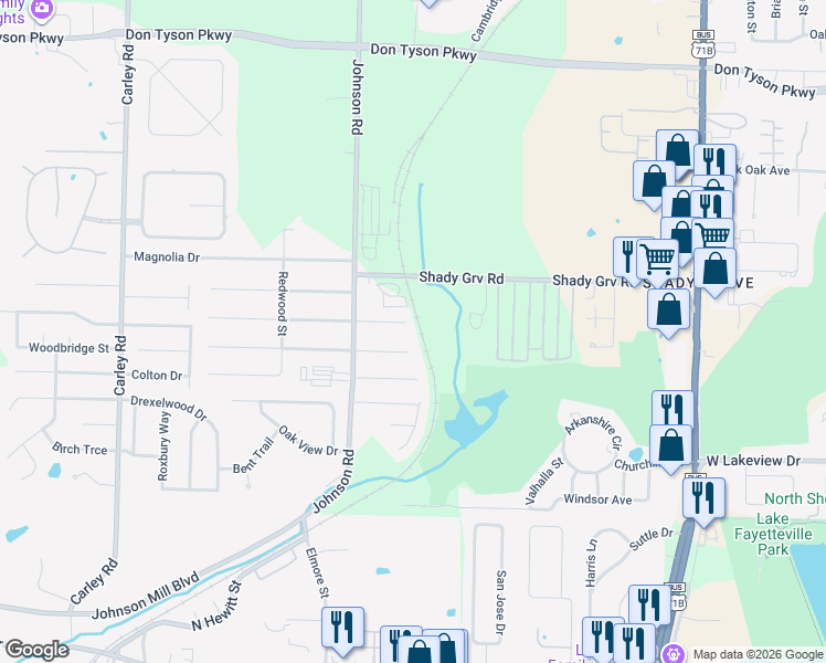 map of restaurants, bars, coffee shops, grocery stores, and more near 1901 Dogwood Place in Springdale