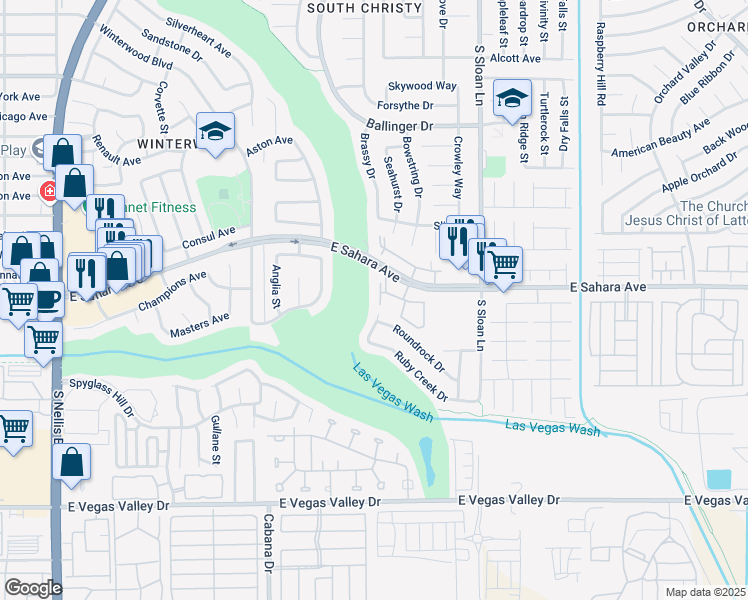 map of restaurants, bars, coffee shops, grocery stores, and more near 5655 East Sahara Avenue in Las Vegas