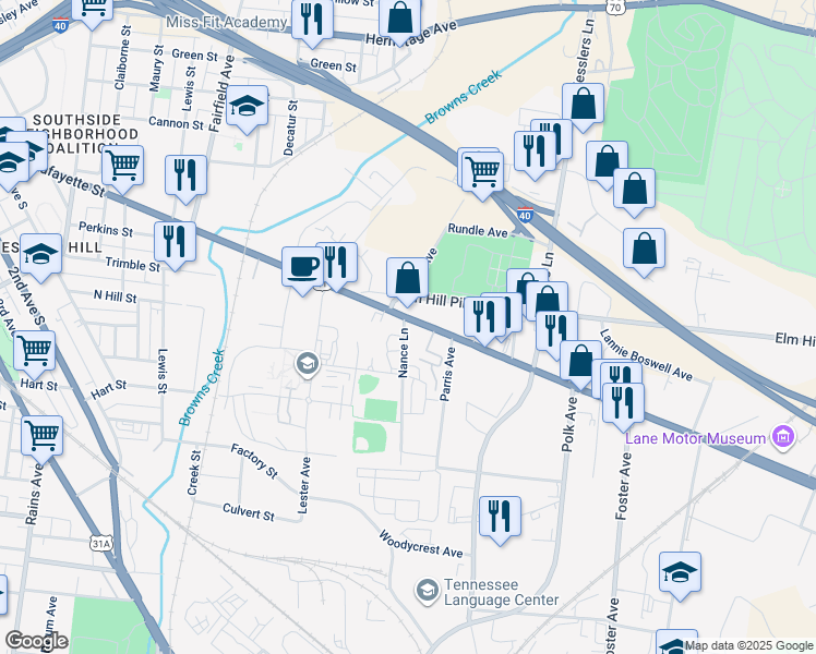 map of restaurants, bars, coffee shops, grocery stores, and more near 403 Murfreesboro Pike in Nashville