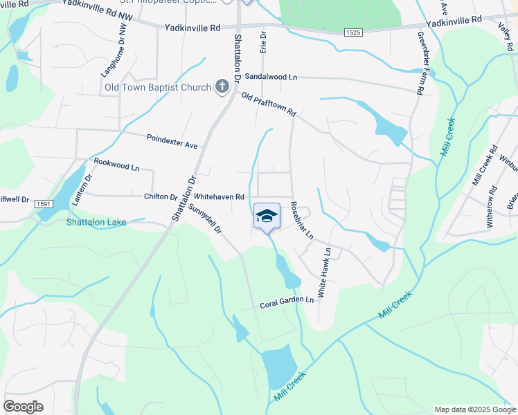 map of restaurants, bars, coffee shops, grocery stores, and more near 3737 Burbank Lane in Winston-Salem