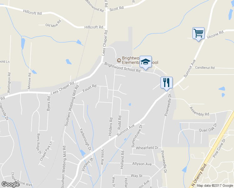 map of restaurants, bars, coffee shops, grocery stores, and more near 4800 Holders Road in Greensboro