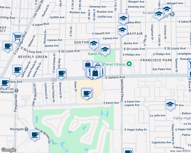 map of restaurants, bars, coffee shops, grocery stores, and more near 975 Commercial Center Drive in Las Vegas