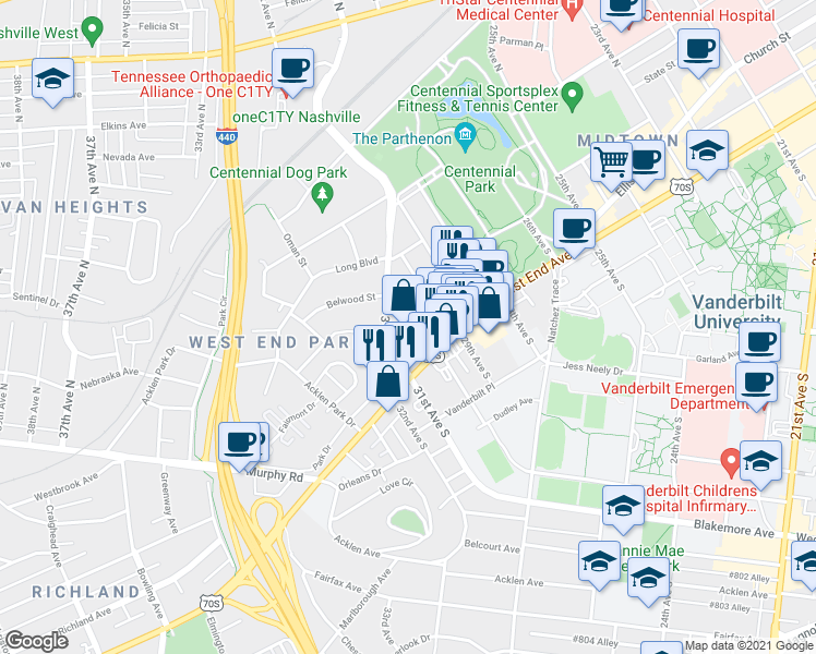 map of restaurants, bars, coffee shops, grocery stores, and more near 3014 Hedrick Street in Nashville