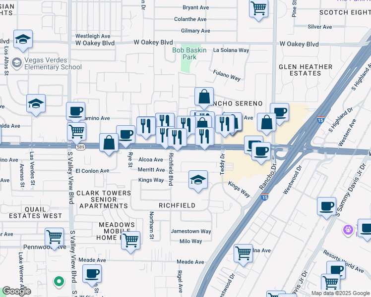 map of restaurants, bars, coffee shops, grocery stores, and more near 2825 Sahara Annex Street in Las Vegas