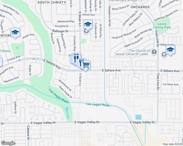 map of restaurants, bars, coffee shops, grocery stores, and more near 5881 Sleepy Fawn Drive in Las Vegas