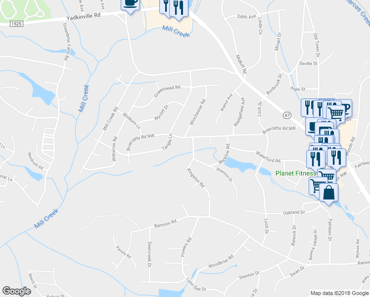 map of restaurants, bars, coffee shops, grocery stores, and more near 3626 Kingston Road in Winston-Salem