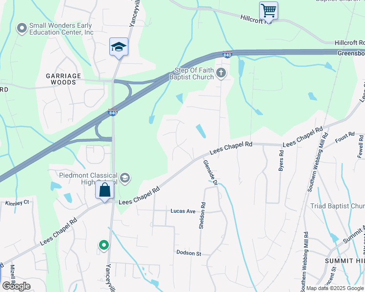 map of restaurants, bars, coffee shops, grocery stores, and more near 2310 Sidney Porter Drive in Greensboro