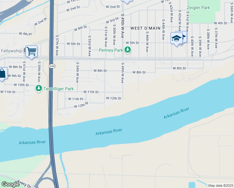 map of restaurants, bars, coffee shops, grocery stores, and more near 4916 West 11th Street in Tulsa